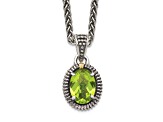 Sterling Silver Antiqued with 14K Accenty Peridot Oval Necklace