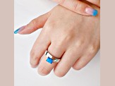 Lab Created Blue Opal Rhodium Over Sterling Silver Offset Solitaire Band Ring