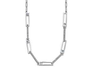 Rhodium Over Sterling Silver Fancy Cubic Zirconia Paperclip Link Necklace