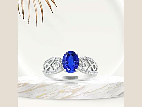 14K White Gold Oval Tanzanite and Diamond Ring, 1.50ctw