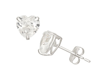 Picture of Lab Created White Sapphire Heart 10K White Gold Stud Earrings 2.00ctw