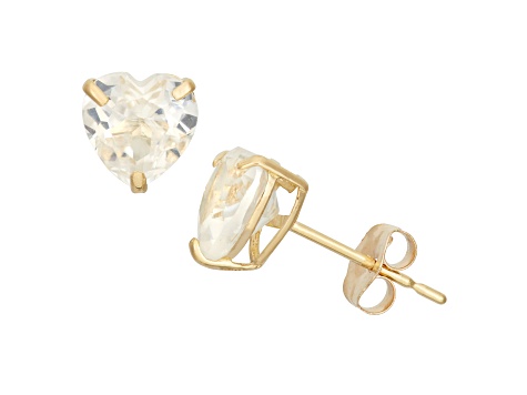 Lab Created White Sapphire Heart Shape 10K Yellow Gold Stud Earrings, 2ctw