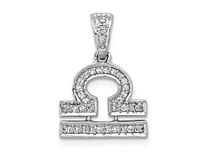 Rhodium Over 14K White Gold Diamond Libra Zodiac Pendant