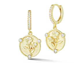 Sterling Statements 14K Yellow Gold Over Sterling Silver Cubic Zirconia Rose Charm Earrings