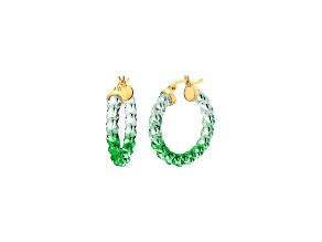 14K Yellow Gold Over Sterling Silver Painted Mini Rope Hoops in Green