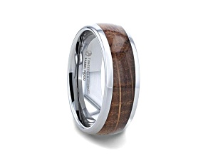 FORMENT Whiskey Barrel Inlaid Tungsten Men's Wedding Band, Domed Polished Whiskey Barrel Edges