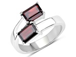 Red Garnet Rectangular Octagonal Rhodium Over Sterling Silver Bypass Ring 2.4ctw