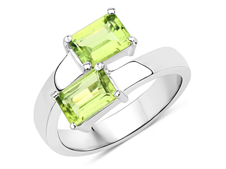 Green Peridot Rectangular Octagonal Rhodium Over Sterling