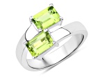 Green Peridot Rectangular Octagonal Rhodium Over Sterling Silver Bypass Ring 2ctw