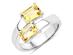Yellow Citrine Rectangular Octagonal Rhodium Over Sterling Silver Bypass Ring 1.8ctw