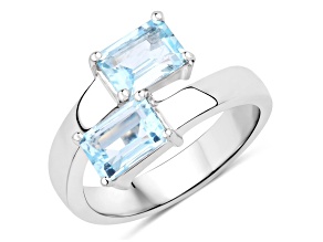 Blue Topaz Rectangular Octagonal Rhodium Over Sterling Silver Bypass Ring 2.14ctw