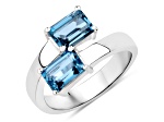 London Blue Topaz Rectangular Octagonal Rhodium Over Sterling Silver Bypass Ring 2.4ctw