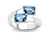 London Blue Topaz Rectangular Octagonal Rhodium Over Sterling Silver Bypass Ring 2.4ctw