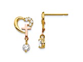 14k Yellow Gold and 14k Rose Gold Cubic Zirconia Children's Cross and Heart Stud Earrings