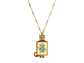 Yellow Base Metal With 14k Gold Dipped Cat Flower Decal Necklace 28"