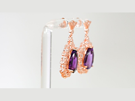 Amethyst and CZ 6.95 Ctw Pear 18K Rose Gold Over Sterling Silver Center Design Earrings Jewelry