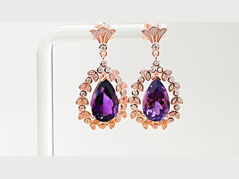 Amethyst and CZ 6.95 Ctw Pear 18K Rose Gold Over Sterling Silver Center Design Earrings Jewelry