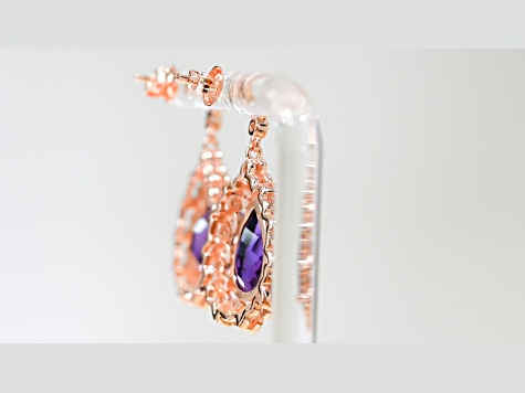 Amethyst and CZ 6.95 Ctw Pear 18K Rose Gold Over Sterling Silver Center Design Earrings Jewelry