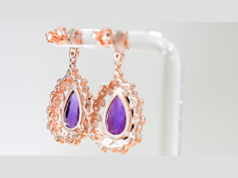 Amethyst and CZ 6.95 Ctw Pear 18K Rose Gold Over Sterling Silver Center Design Earrings Jewelry