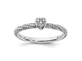 Sterling Silver Diamond Stackable Expressions Textured Heart Ring 0.02ctw