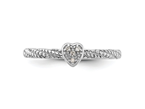 Sterling Silver Diamond Stackable Expressions Textured Heart Ring 0.02ctw
