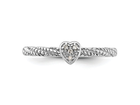 Sterling Silver Diamond Stackable Expressions Textured Heart Ring Sterling Silver Diamond Stackable Expressions Textured Heart Ring