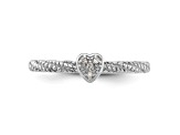 Sterling Silver Diamond Stackable Expressions Textured Heart Ring 0.02ctw