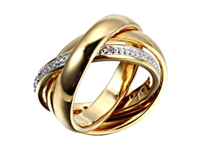 White Diamond 18k Yellow Gold Over Sterling Silver Crossover Ring 0.10ctw