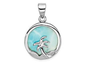 Rhodium Over Sterling Silver Larimar with Palm Tree Pendant