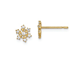 14K Yellow Gold Cubic Zirconia Snowflake Post Earrings
