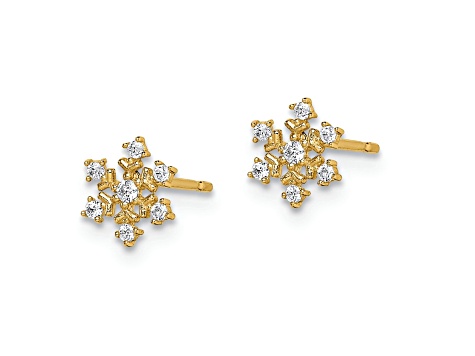 14K Yellow Gold Cubic Zirconia Snowflake Post Earrings