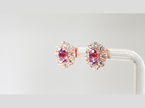 Amethyst and CZ 0.95 Ctw Round 18K Rose Gold Over Sterling Silver Center Design Earrings Jewelry