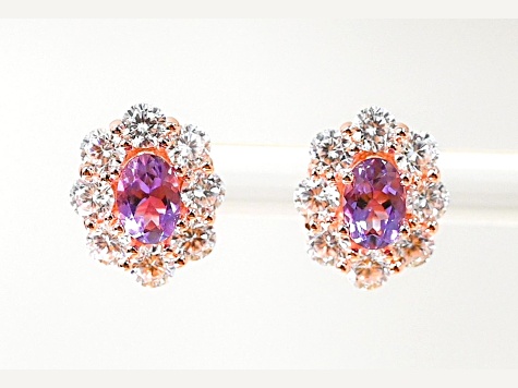 Amethyst and CZ 0.95 Ctw Round 18K Rose Gold Over Sterling Silver Center Design Earrings Jewelry