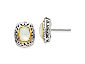 Sterling Silver with 14K Accent Antiqued Mother Of Pearl Post Earrings