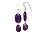 Sterling Silver Polished Amethyst and Dark Purple Jadeite Oval Dangle Earrings