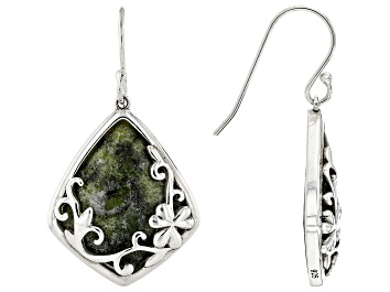 Picture of Green Connemara Marble Sterling Silver Floral Earrings