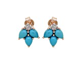 Blue Sleeping Beauty Turquoise and White Zircon Rose Gold over Sterling Silver Earrings 2ctw
