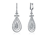 Clear Cubic Zirconia, Rhodium Plated over Sterling Silver Triple Outline Teardrop Earrings