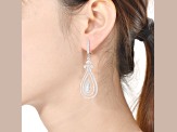 Clear Cubic Zirconia, Rhodium Plated over Sterling Silver Triple Outline Teardrop Earrings