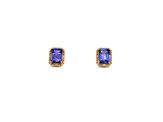 18K Rose Gold Over Sterling Silver 7x5mm Tanzanite and White Cubic Zirconia Earrings 2.30ctw