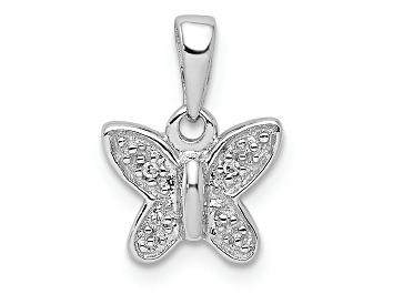 Picture of Rhodium Over Sterling Silver Diamond Butterfly Pendant