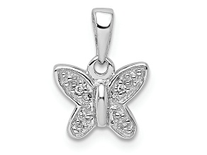 Rhodium Over Sterling Silver Diamond Butterfly Pendant