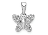 Rhodium Over Sterling Silver Diamond Butterfly Pendant