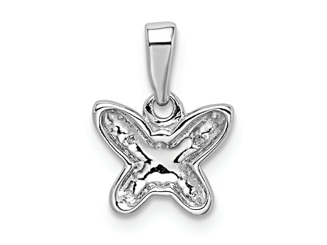 Rhodium Over Sterling Silver Diamond Butterfly Pendant