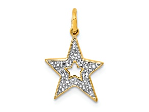 10k Yellow Gold and Rhodium Over 10k Yellow Gold Diamond Star Charm