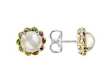 White Mabe Pearl Rhodium & 24K Yellow Gold Over Palladium Sterling Silver Earrings 0.30ctw