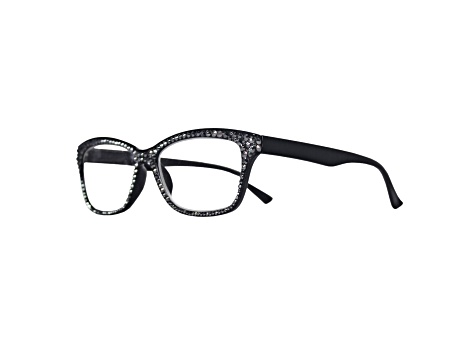 Black Crystal Rectangular Frame Reading Glasses. Strength 2.50