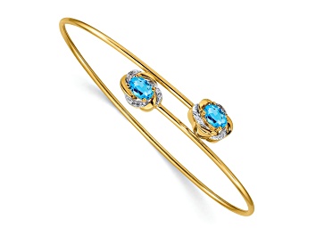 Picture of 14k Yellow Gold and Rhodium Over 14k Yellow Gold Polished Diamond and Blue Topaz Flexible Bangle