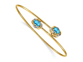 14k Yellow Gold and Rhodium Over 14k Yellow Gold Polished Diamond and Blue Topaz Flexible Bangle
