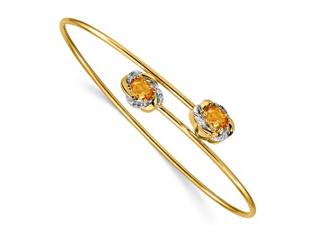 Picture of 14k Yellow Gold and Rhodium Over 14k Yellow Gold Polished Diamond and Citrine Flexible Bangle